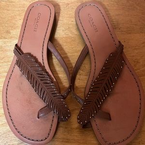 Coach brown leather flip flops 7.5